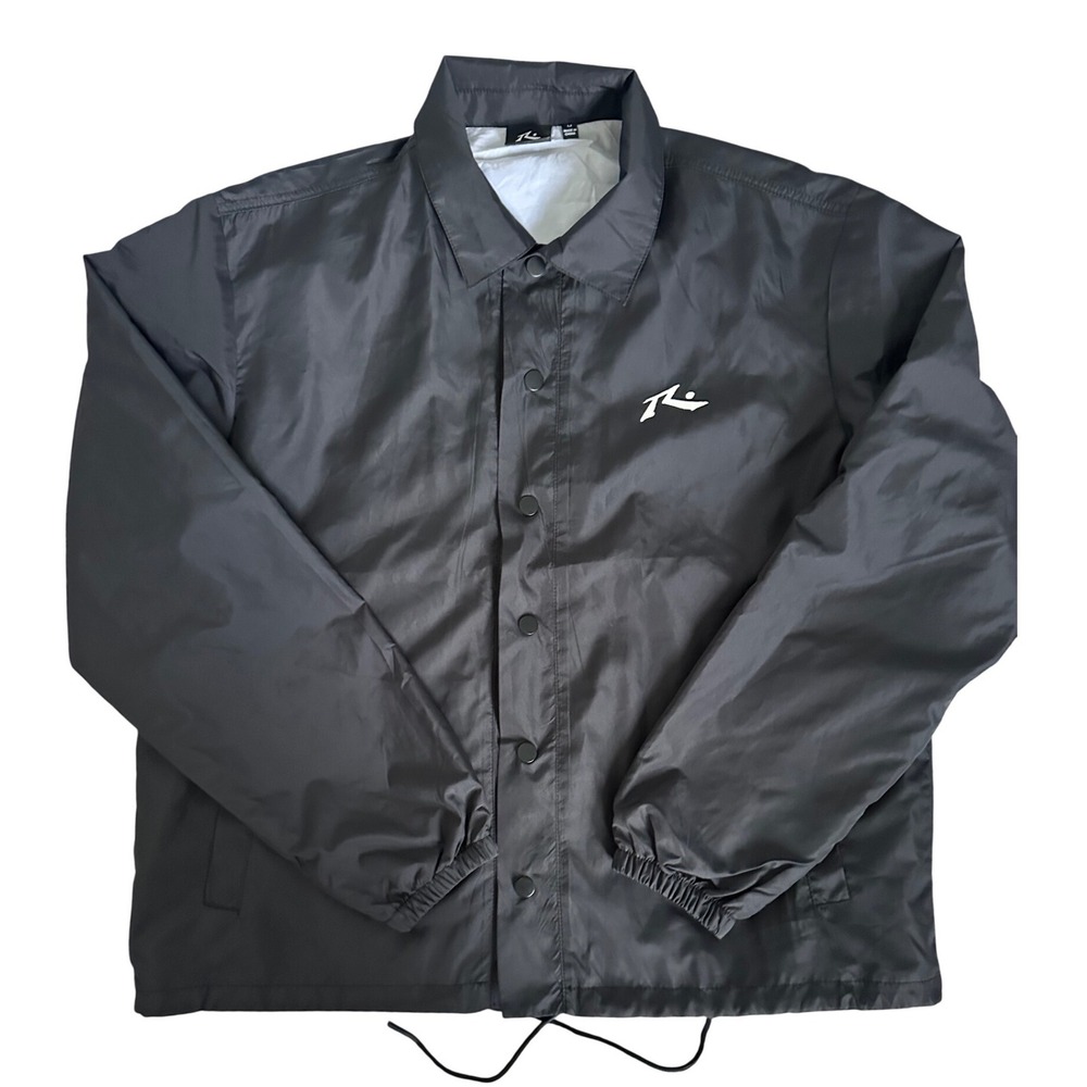 Rusty Mens Black Coach Jacket Snap Front Windbreaker Logo Size M RN150107